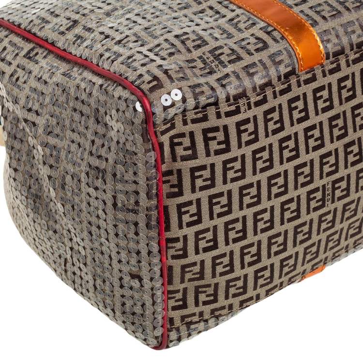 Pre Owned Fendi Multicolor Zucchino Canvas/Sequin Overnight Duffel Bag