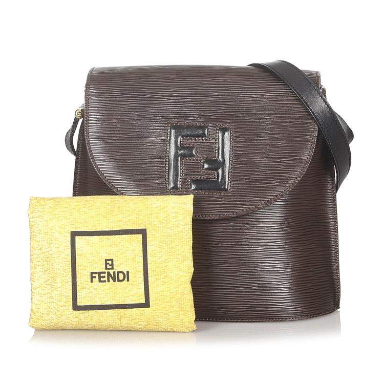 Pre Owned Fendi Brown Leather Crossbody Bag