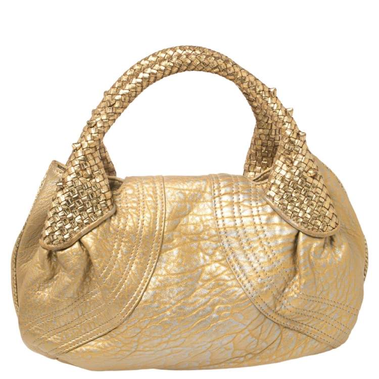 Pre Owned Fendi Gold/Silver Leather Mini Spy Bag