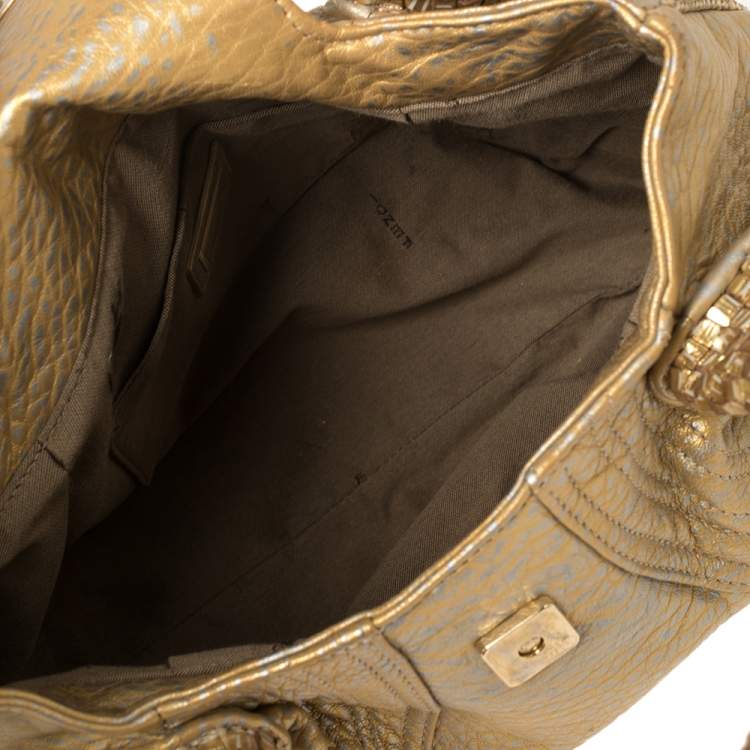 Pre Owned Fendi Gold/Silver Leather Mini Spy Bag