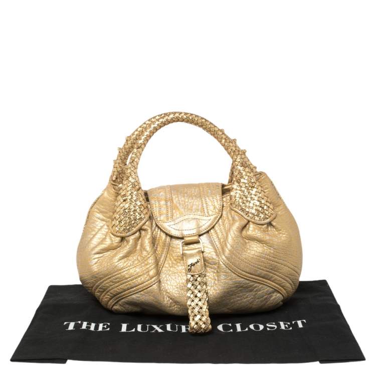 Pre Owned Fendi Gold/Silver Leather Mini Spy Bag