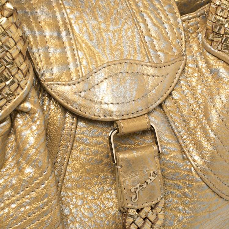 Pre Owned Fendi Gold/Silver Leather Mini Spy Bag