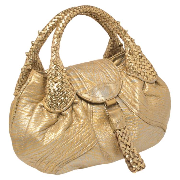 Pre Owned Fendi Gold/Silver Leather Mini Spy Bag