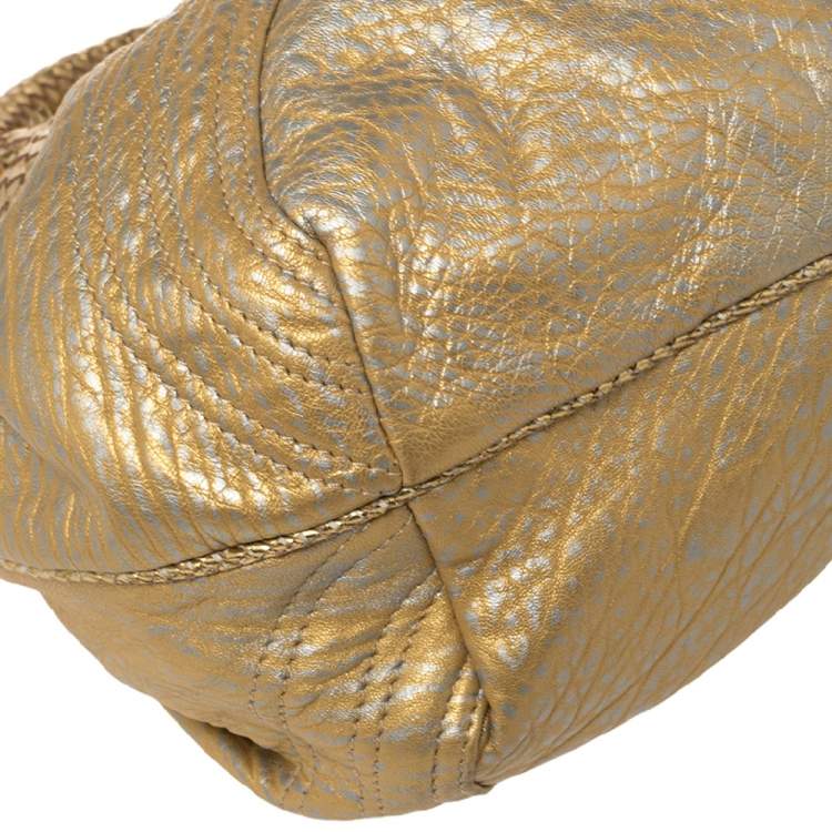 Pre Owned Fendi Gold/Silver Leather Mini Spy Bag
