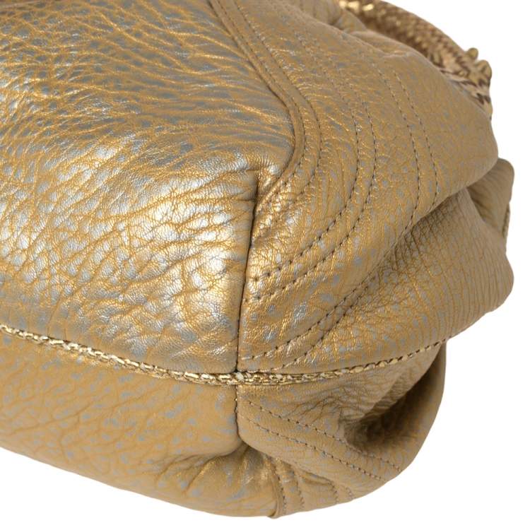 Pre Owned Fendi Gold/Silver Leather Mini Spy Bag