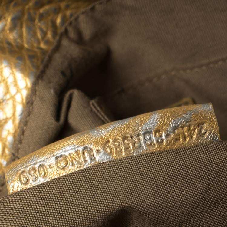 Pre Owned Fendi Gold/Silver Leather Mini Spy Bag