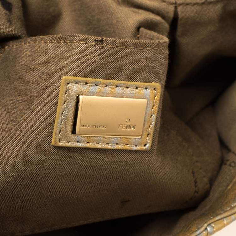 Pre Owned Fendi Gold/Silver Leather Mini Spy Bag