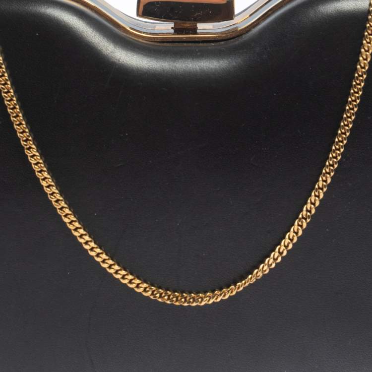 Pre Owned Fendi Black Leather Giano Chain Clutch
