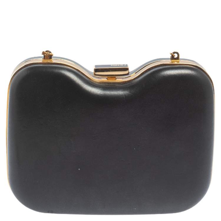 Pre Owned Fendi Black Leather Giano Chain Clutch
