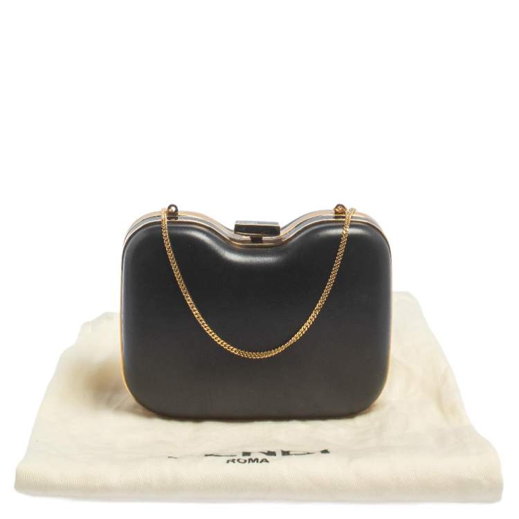 Pre Owned Fendi Black Leather Giano Chain Clutch