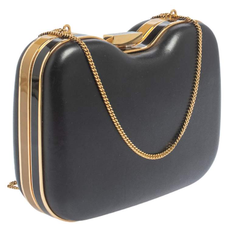 Pre Owned Fendi Black Leather Giano Chain Clutch