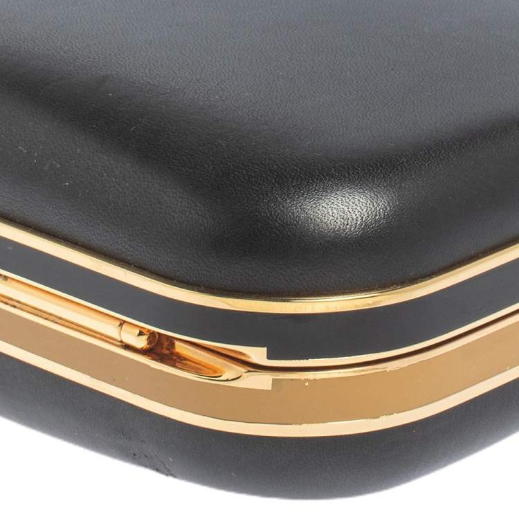 Pre Owned Fendi Black Leather Giano Chain Clutch
