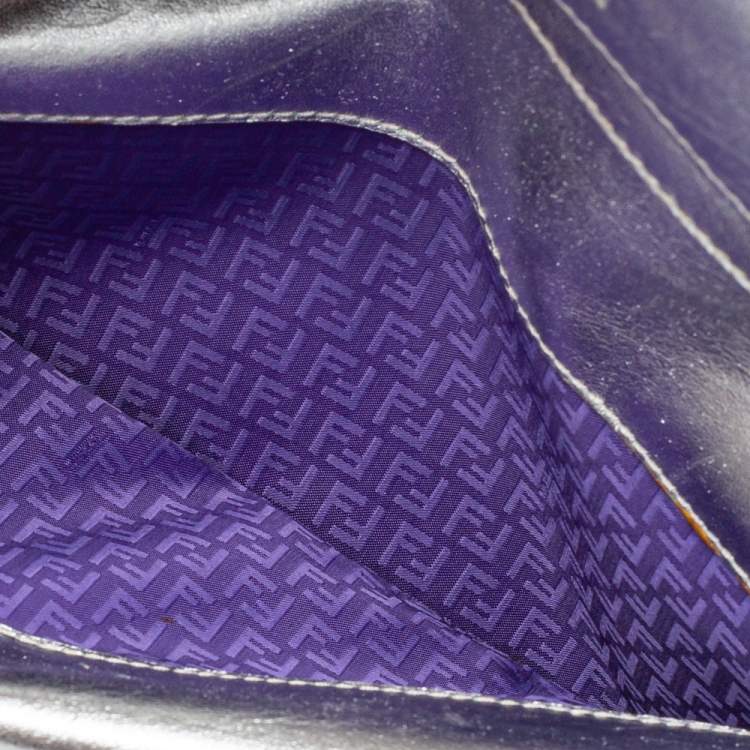 Pre Owned Fendi Metallic Silver Logo Embossed Leather Wallet On Chain 