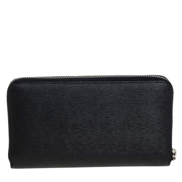 Pre Owned Fendi Black Leather Zippy Organizer Wallet