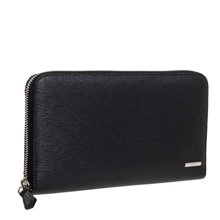 Pre Owned Fendi Black Leather Zippy Organizer Wallet