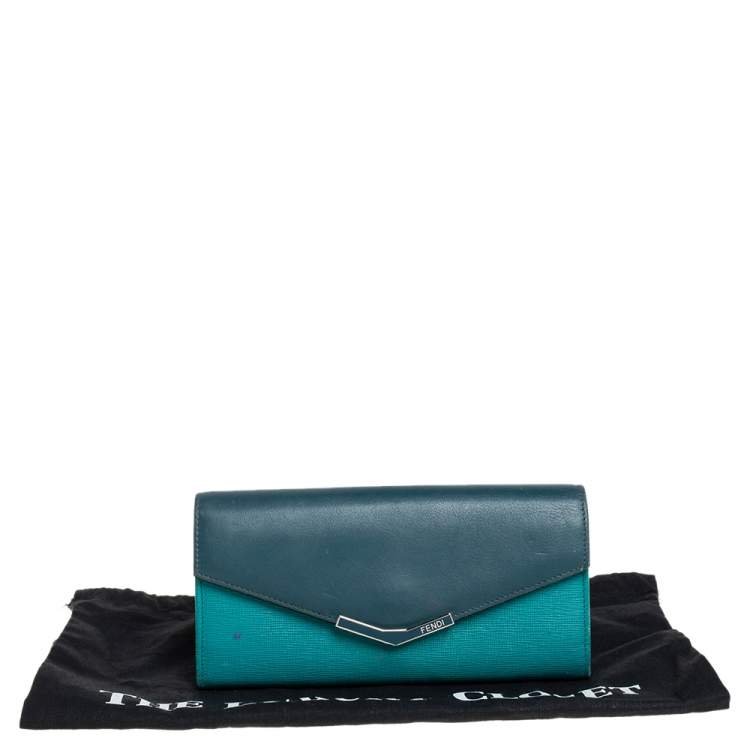 Pre Owned Fendi Two Tone Green Leather 2Jours Continental Wallet
