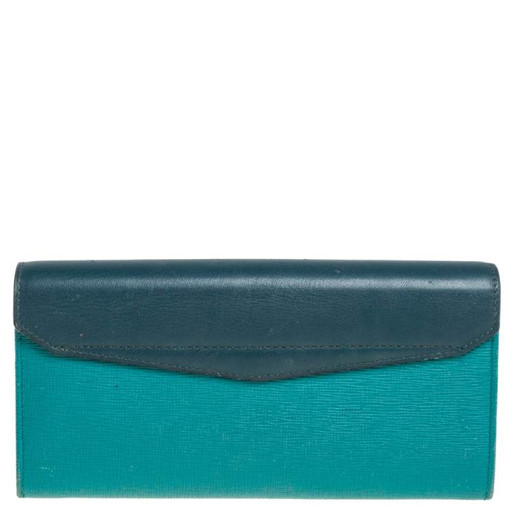 Pre Owned Fendi Two Tone Green Leather 2Jours Continental Wallet