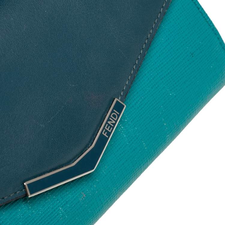Pre Owned Fendi Two Tone Green Leather 2Jours Continental Wallet