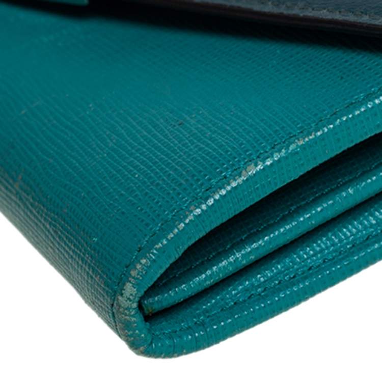 Pre Owned Fendi Two Tone Green Leather 2Jours Continental Wallet