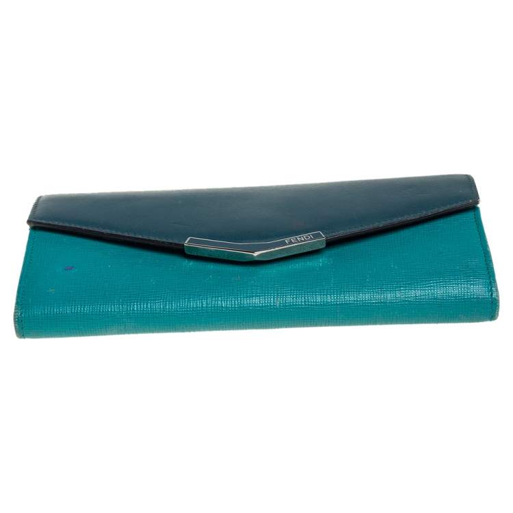 Pre Owned Fendi Two Tone Green Leather 2Jours Continental Wallet