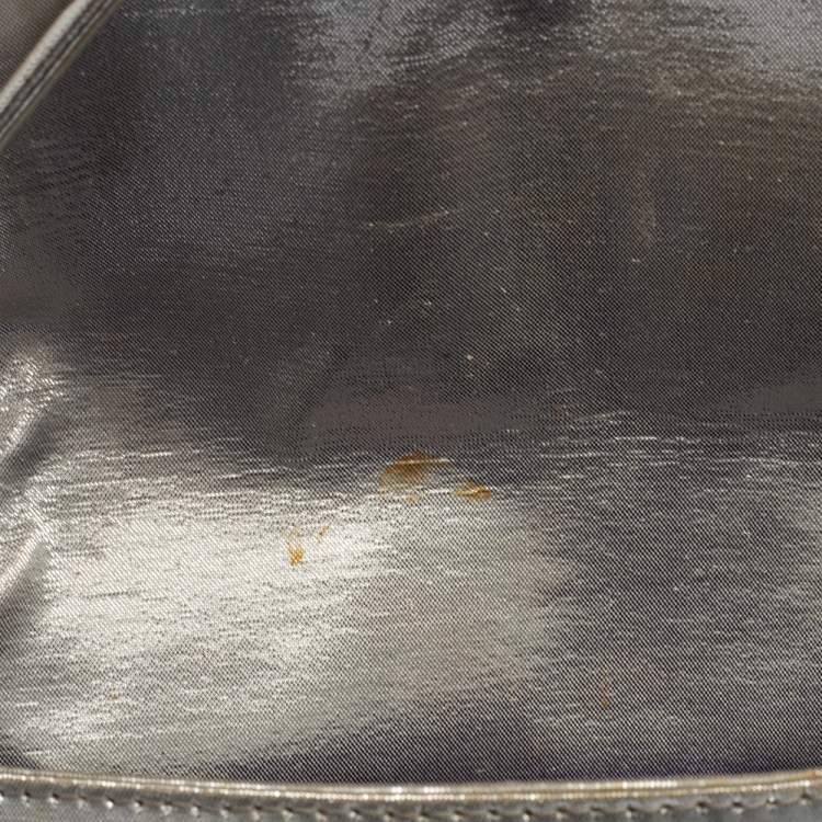 Pre Owned Fendi Silver Logo Embossed Fabric Baguette