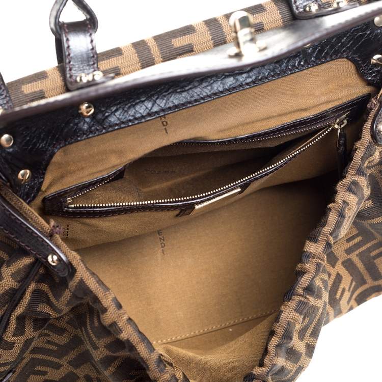 Pre Owned Fendi Tobacco Zucca Canvas and Leather Medium Magic Shoulder Bag