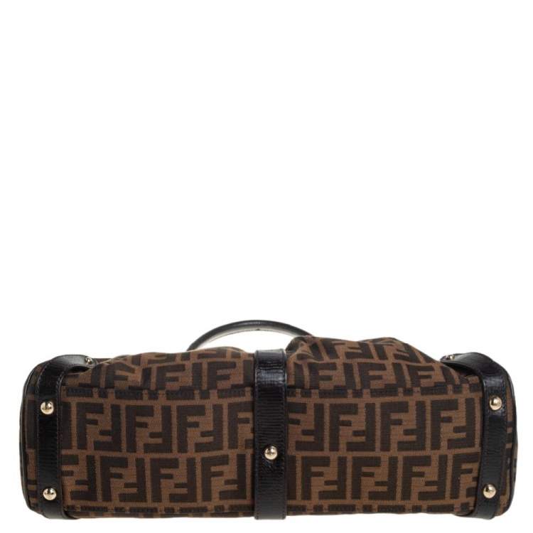 Pre Owned Fendi Tobacco Zucca Canvas and Leather Medium Magic Shoulder Bag