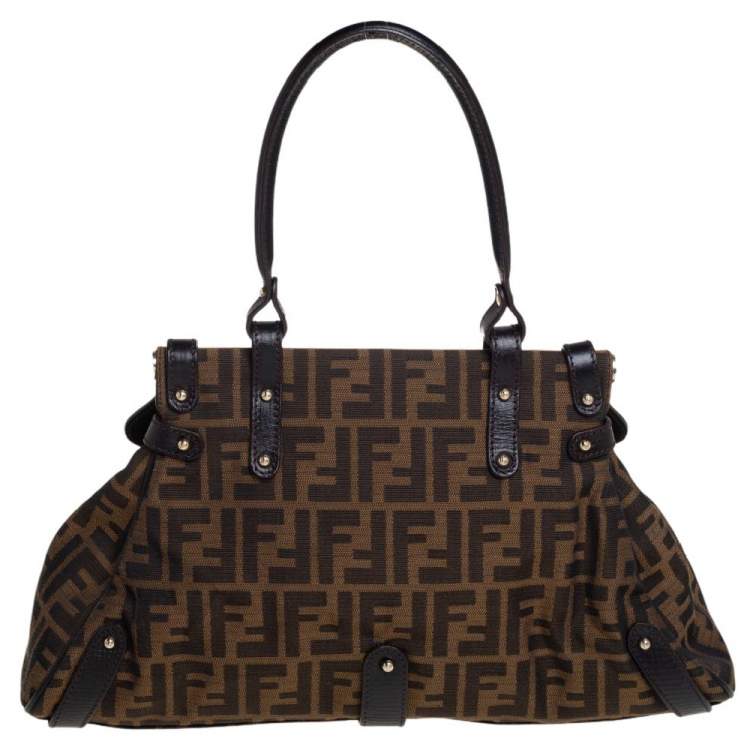 Pre Owned Fendi Tobacco Zucca Canvas and Leather Medium Magic Shoulder Bag