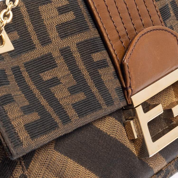 Pre Owned Fendi Brown Zucca Canvas and Leather Chain Shoulder Bag