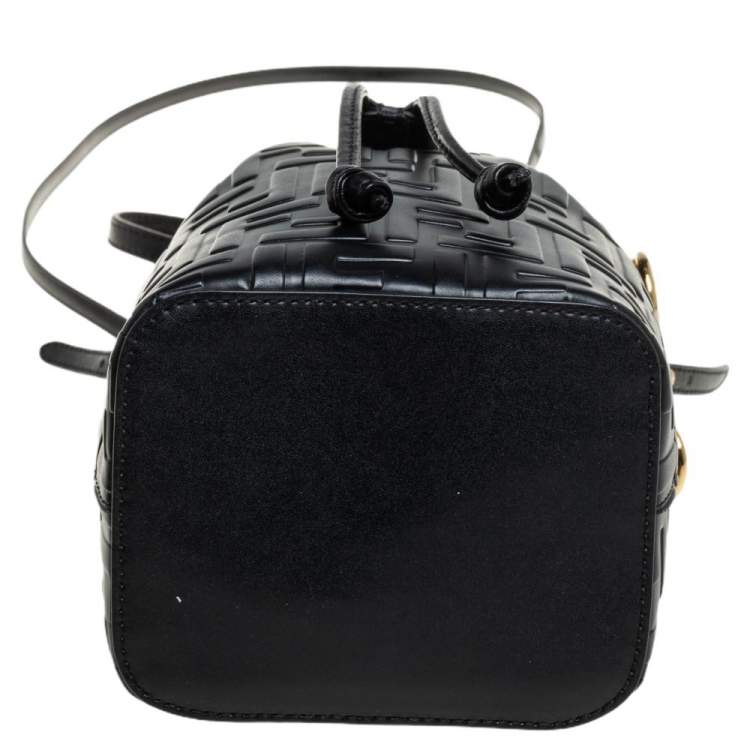 Pre Owned Fendi Black Zucca Leather Mini Mon Tresor Drawstring Bucket Bag