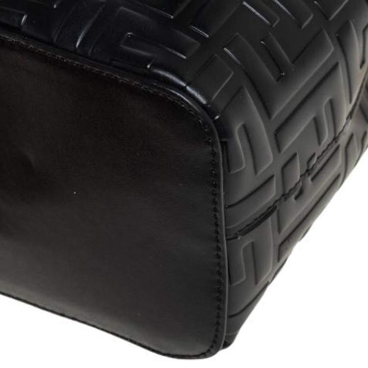 Pre Owned Fendi Black Zucca Leather Mini Mon Tresor Drawstring Bucket Bag