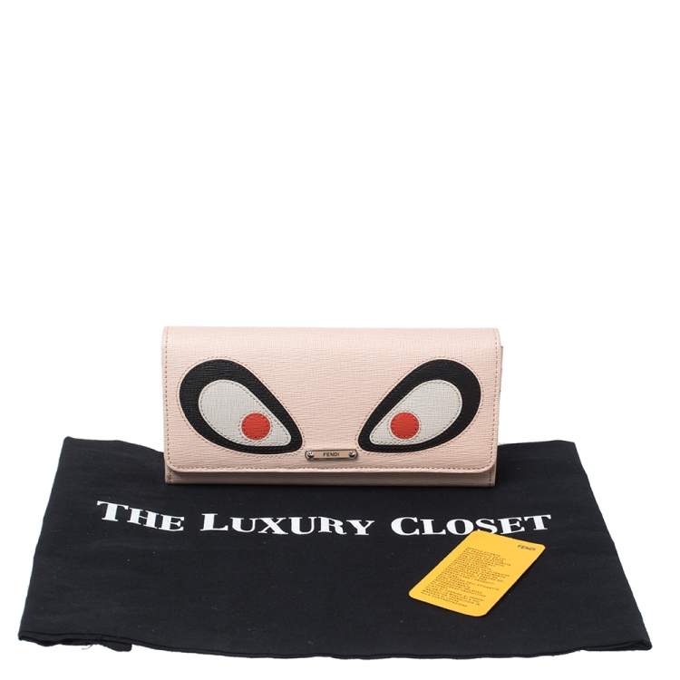 Pre Owned Fendi Beige Leather Monster Eye Elite Continental Wallet