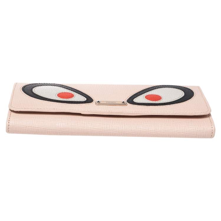 Pre Owned Fendi Beige Leather Monster Eye Elite Continental Wallet