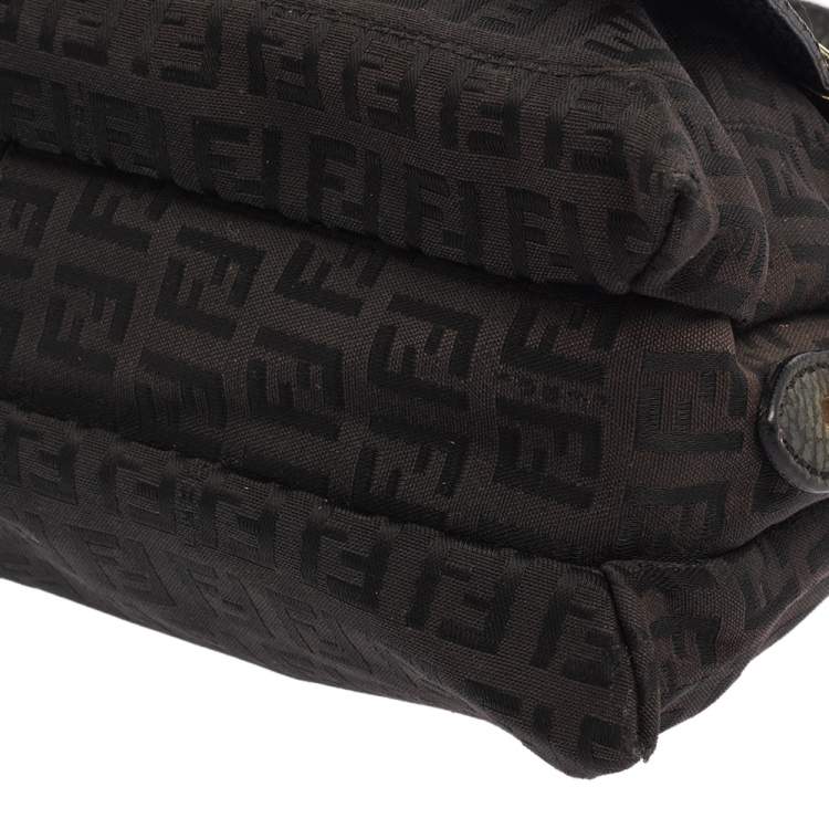 Pre Owned Fendi Brown Zucchino Canvas and Leather Flap Hobo