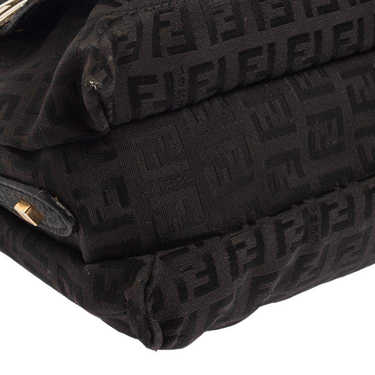 Pre Owned Fendi Brown Zucchino Canvas and Leather Flap Hobo