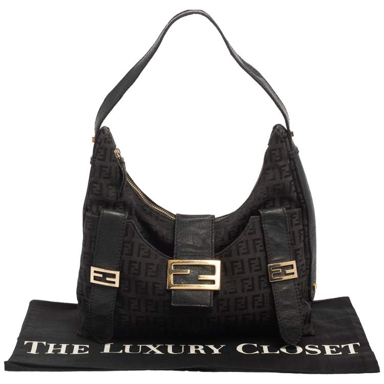 Pre Owned Fendi Brown Zucchino Canvas and Leather Flap Hobo