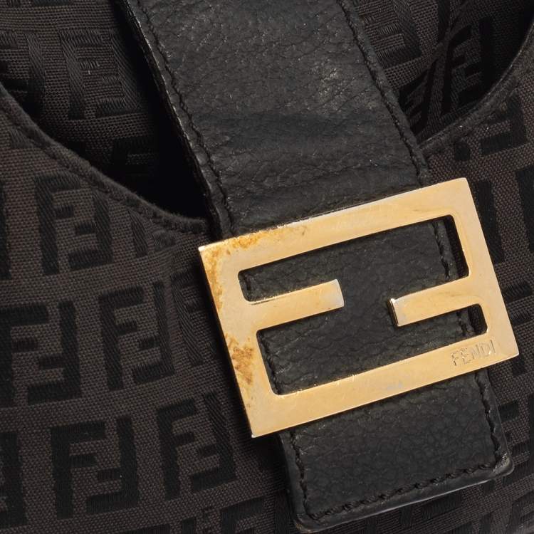 Pre Owned Fendi Brown Zucchino Canvas and Leather Flap Hobo