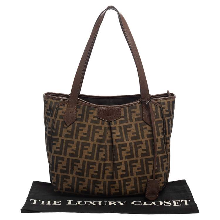Pre Owned Fendi Tobacco Zucca Canvas and Leather Grande Tote