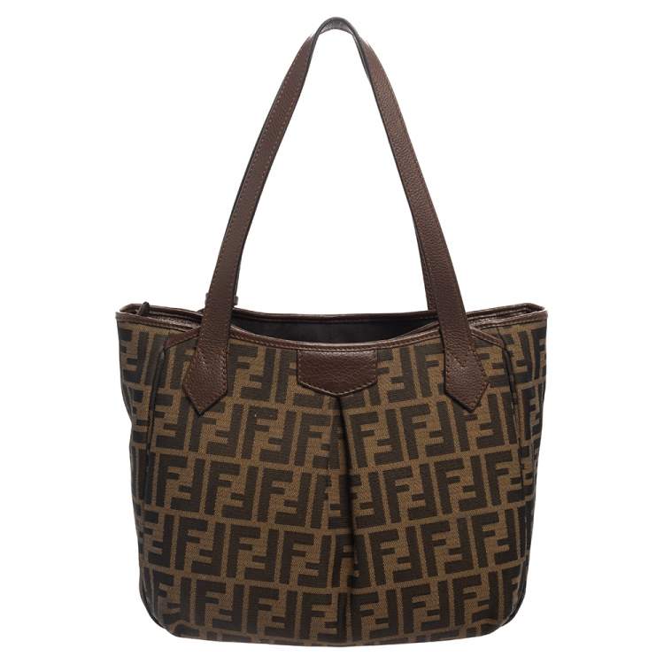 Pre Owned Fendi Tobacco Zucca Canvas and Leather Grande Tote