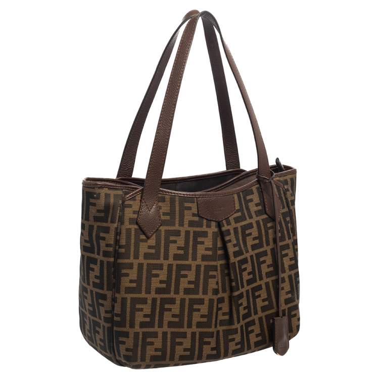 Pre Owned Fendi Tobacco Zucca Canvas and Leather Grande Tote