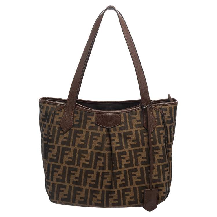 Pre Owned Fendi Tobacco Zucca Canvas and Leather Grande Tote