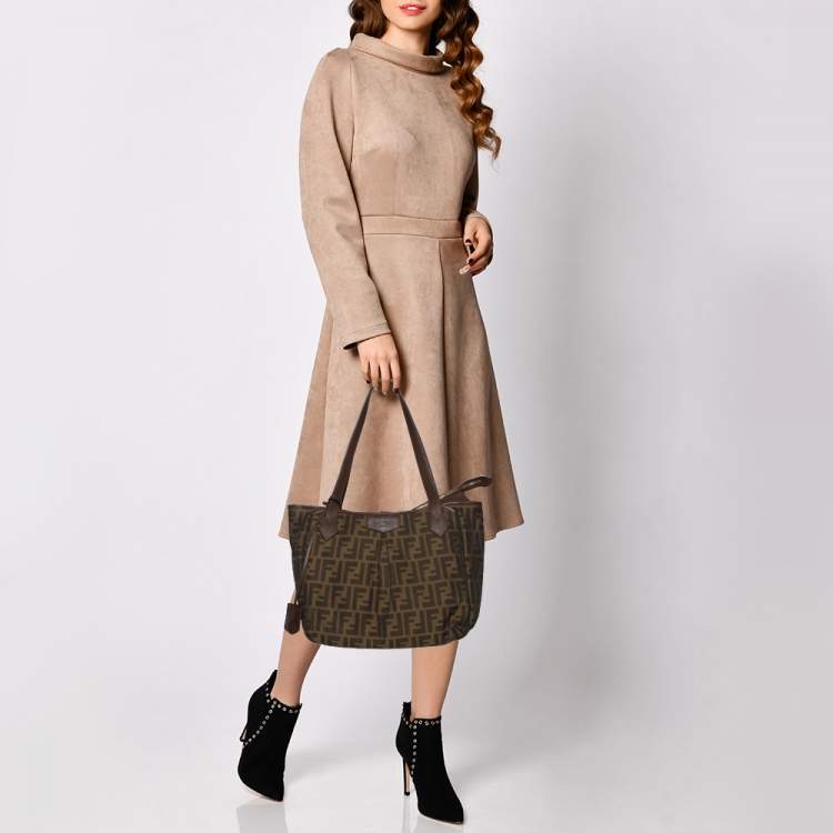 Pre Owned Fendi Tobacco Zucca Canvas and Leather Grande Tote