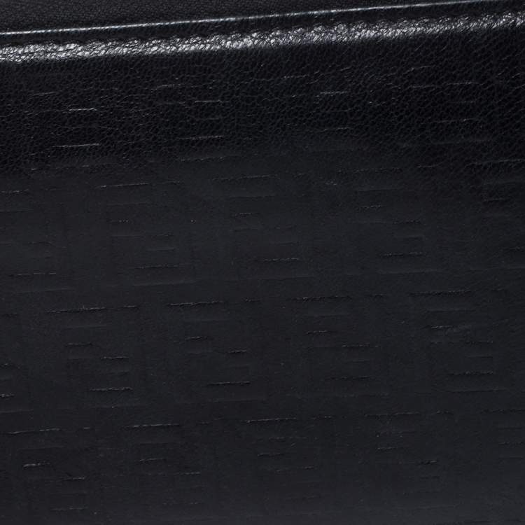 Pre Owned Fendi Black Zucchino Embossed Leather Zip Around Wallet 