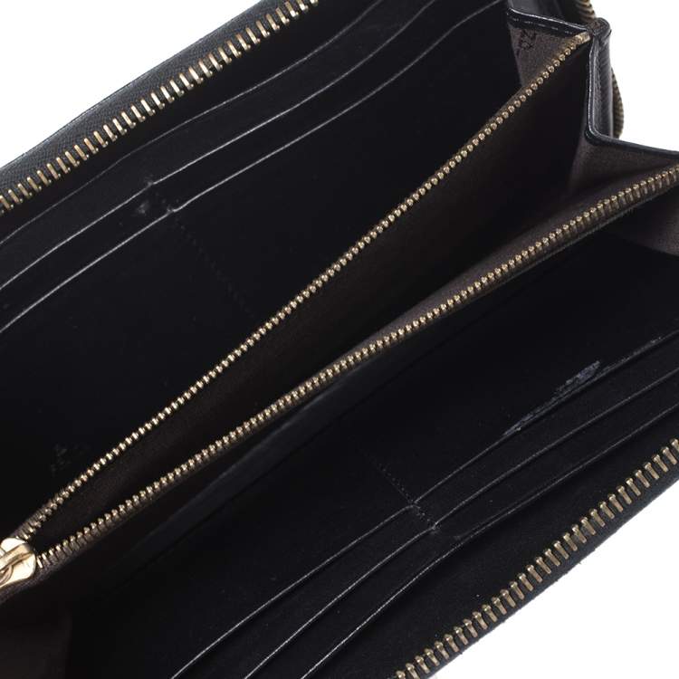 Pre Owned Fendi Black Zucchino Embossed Leather Zip Around Wallet 