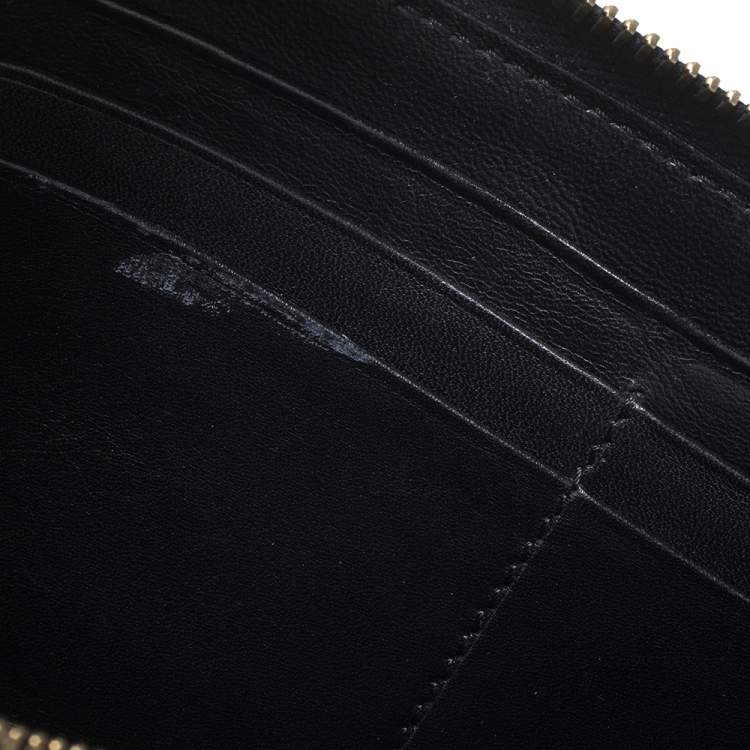 Pre Owned Fendi Black Zucchino Embossed Leather Zip Around Wallet 
