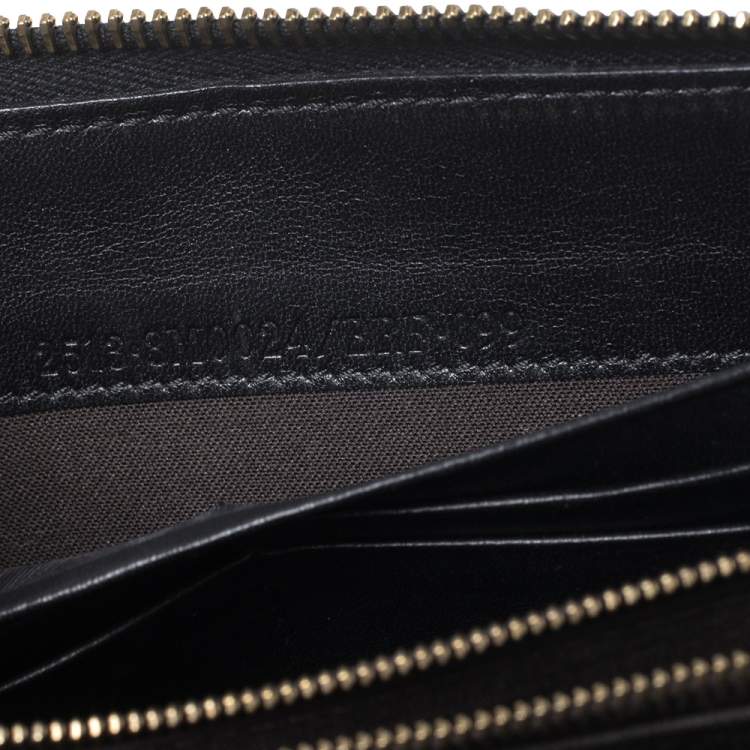 Pre Owned Fendi Black Zucchino Embossed Leather Zip Around Wallet 