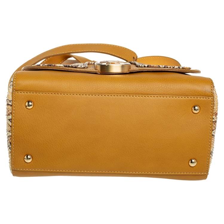 Pre Owned Fendi Mustard/Brown Python And Leather Silvana Top Handle Bag