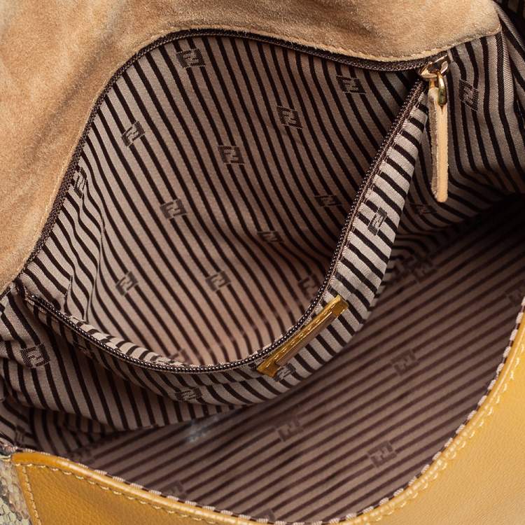 Pre Owned Fendi Mustard/Brown Python And Leather Silvana Top Handle Bag