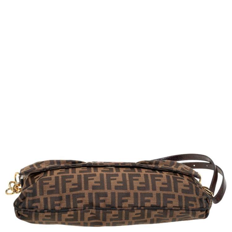 Pre Owned Fendi Tobacco Zucca Canvas and Patent Leather Mia Flap Bag