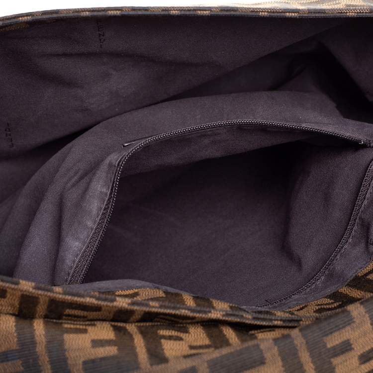 Pre Owned Fendi Tobacco Zucca Canvas and Patent Leather Mia Flap Bag